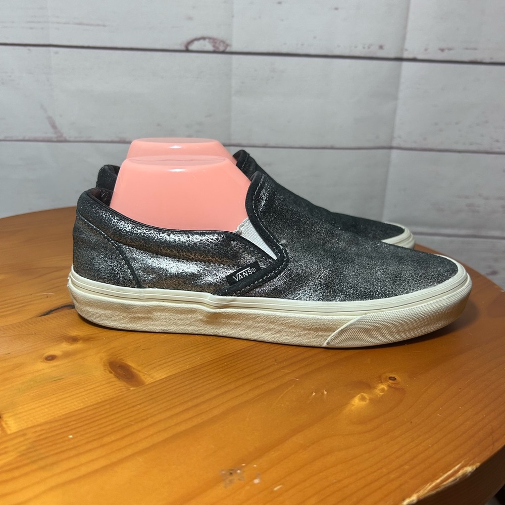 Vans Slip On Metallic Slip On Charcoal Gray Skate Sneakers Women's Size 8.5